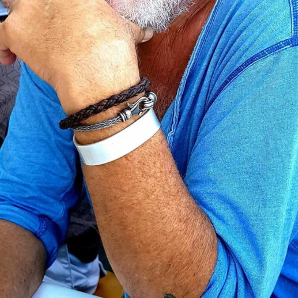 Leather and Sterling Silver Bracelet for Men