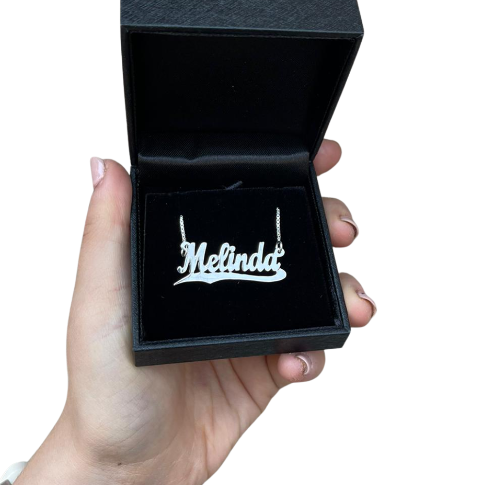 Silver Underlined English Script Name Necklace