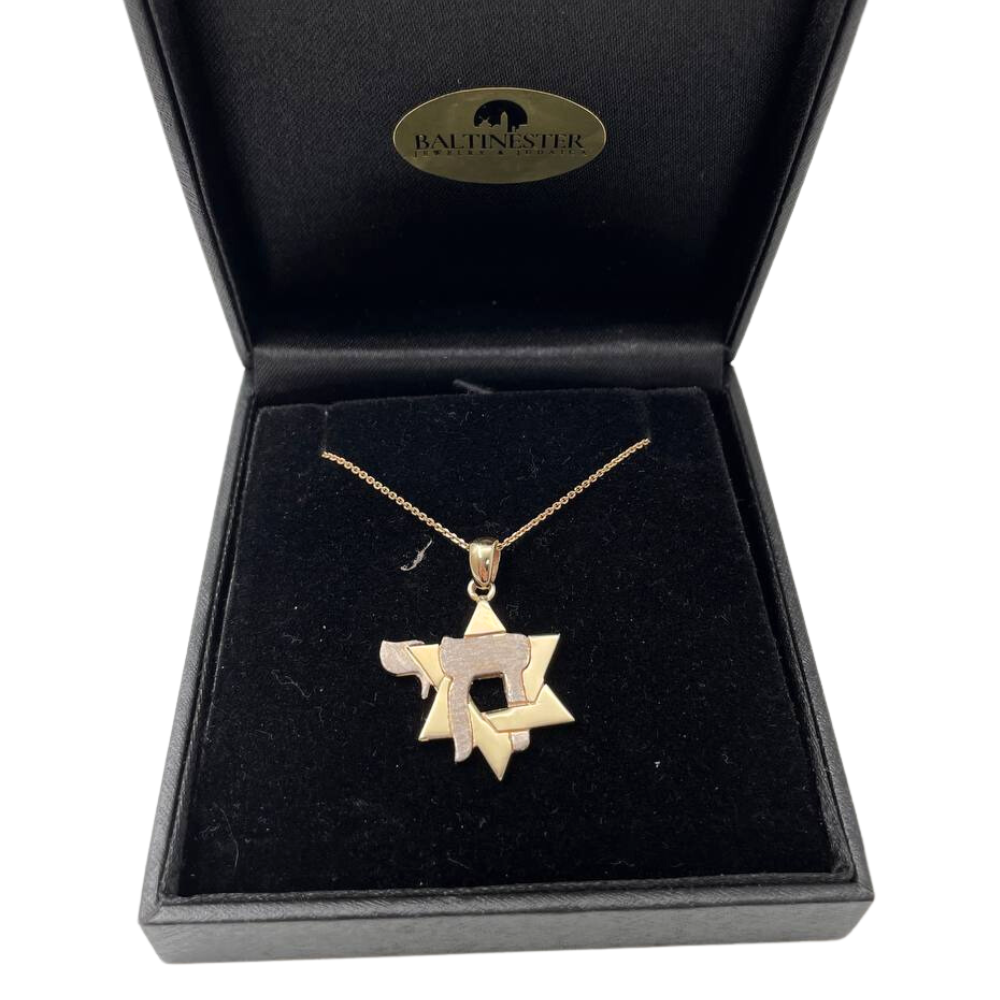 Star of David and Chai Pendant in 14K Gold