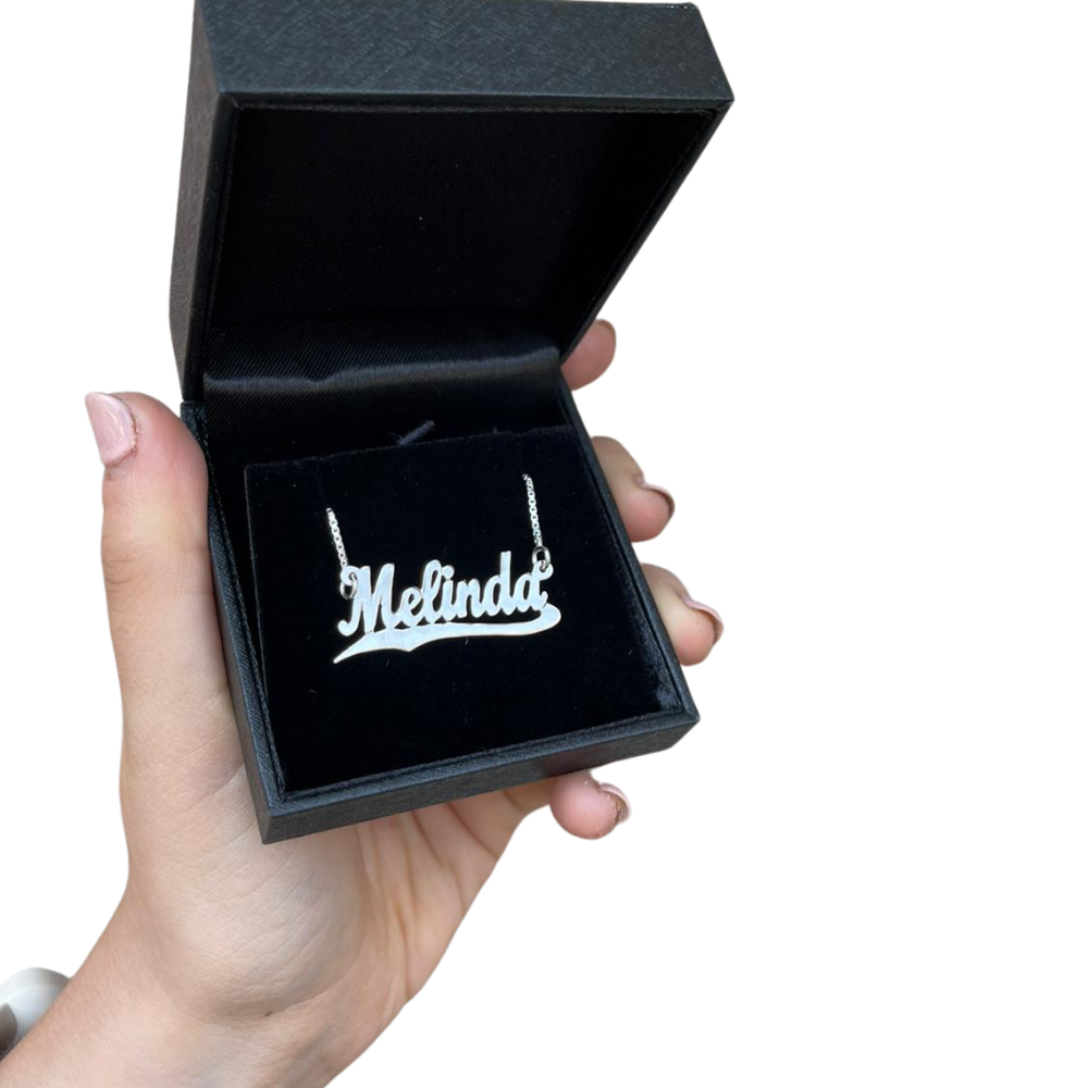 Silver Underlined English Script Name Necklace