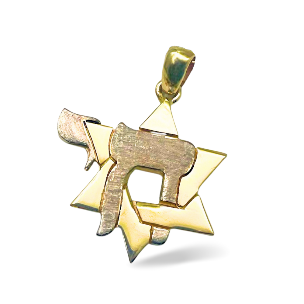 Star of David and Chai Pendant in 14K Gold