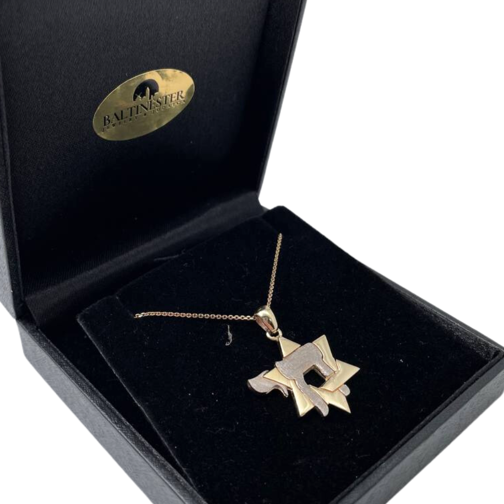Star of David and Chai Pendant in 14K Gold