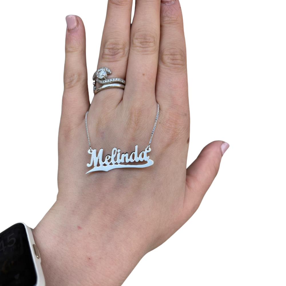 Silver Underlined English Script Name Necklace