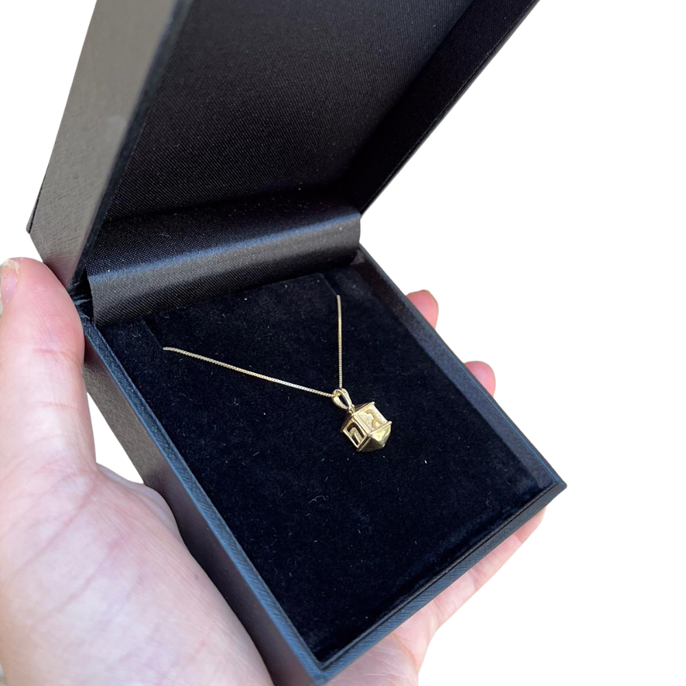 14k Gold Two Tone Hanukkah Dreidel Charm Pendant