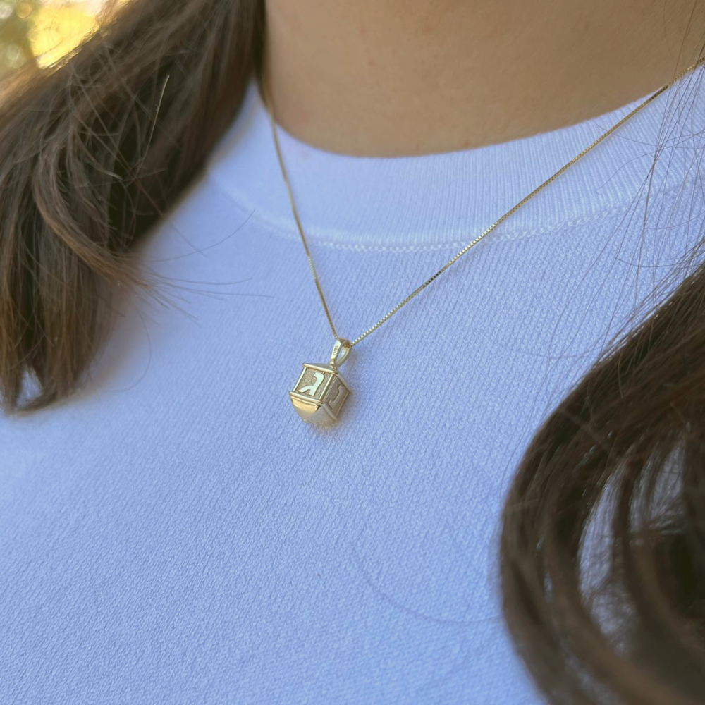 14k Gold Two Tone Hanukkah Dreidel Charm Pendant
