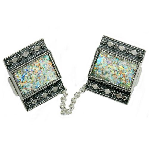 Silver Filigree Roman Glass Tallit Clip
