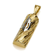 14k Gold Textured Half Cylinder Mezuzah Pendant