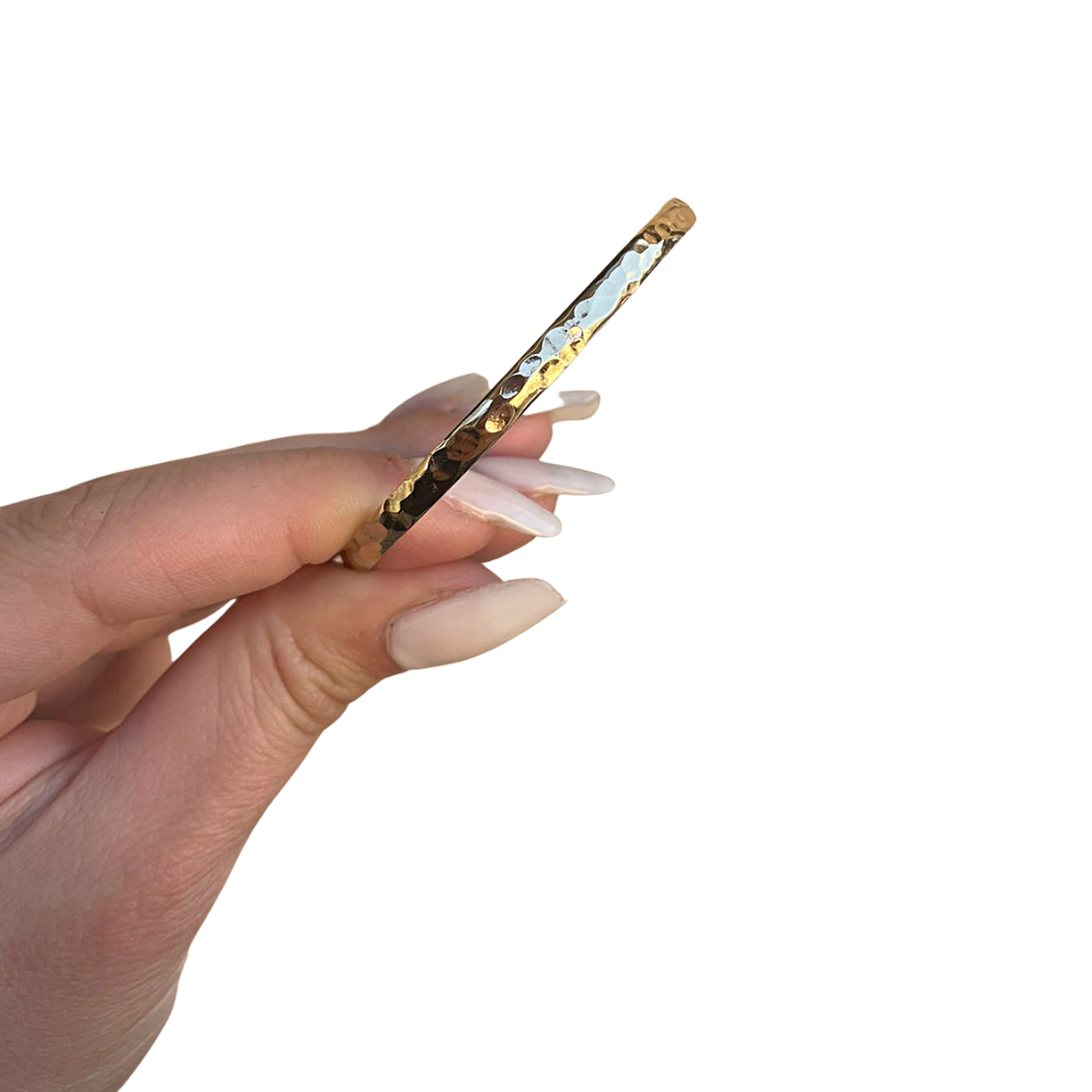 Slender Hammered 14k Gold Bangle