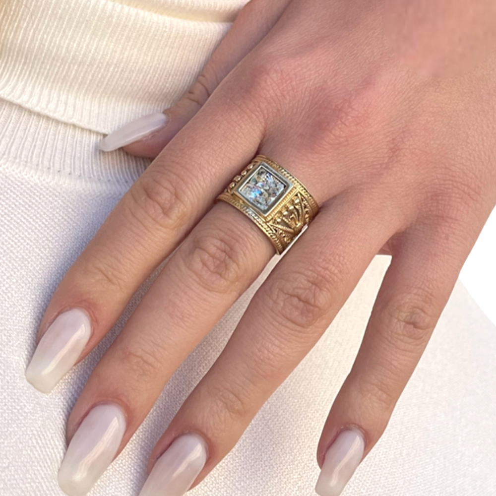 Roman Glass Ring - 14k Gold Square