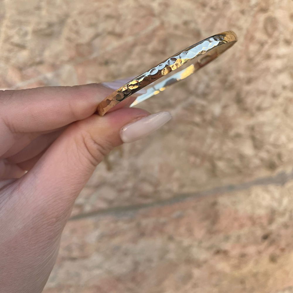 Slender Hammered 14k Gold Bangle