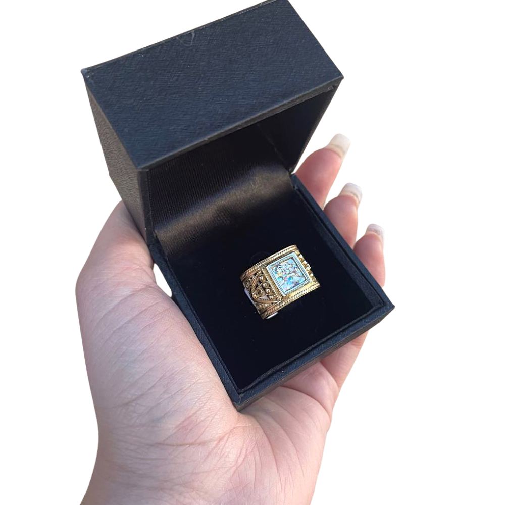 Roman Glass Ring - 14k Gold Square