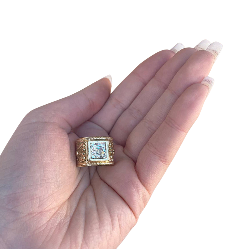 Roman Glass Ring - 14k Gold Square