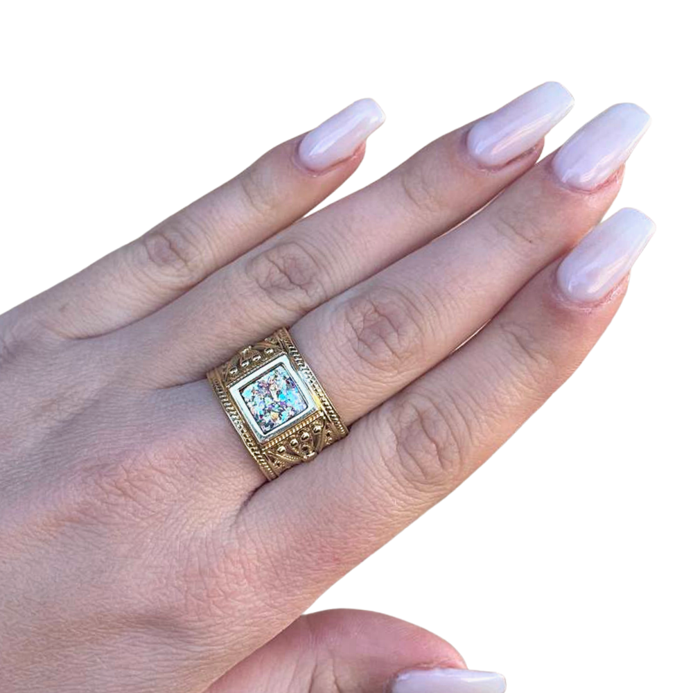 Roman Glass Ring - 14k Gold Square