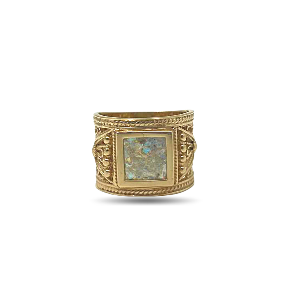 Roman Glass Ring - 14k Gold Square