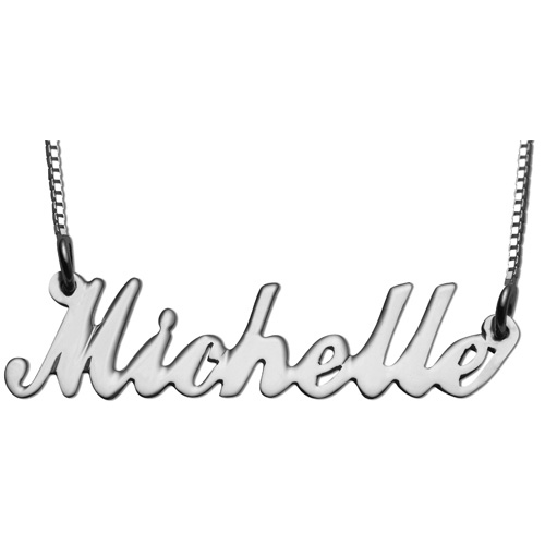 Silver Script Name Box Chain Necklace
