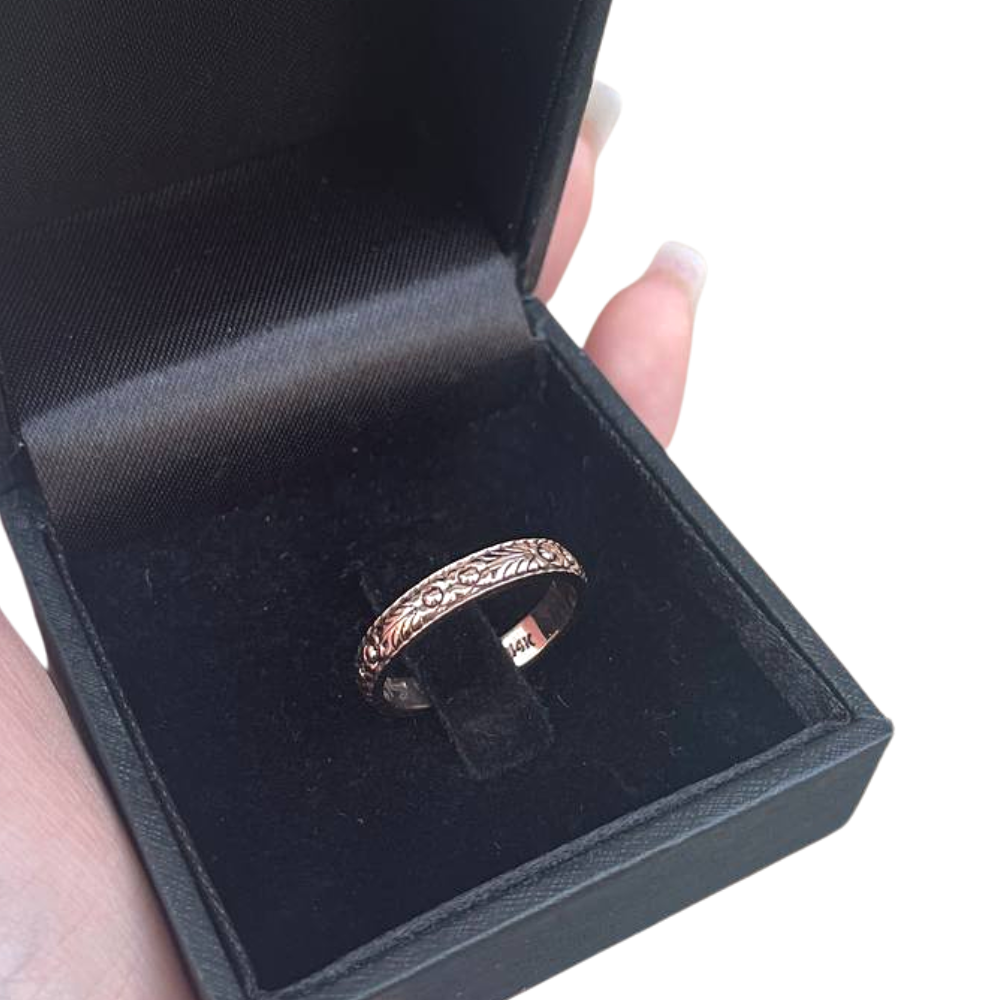 14K Gold Engraved Floral Ani L'dodi Ring