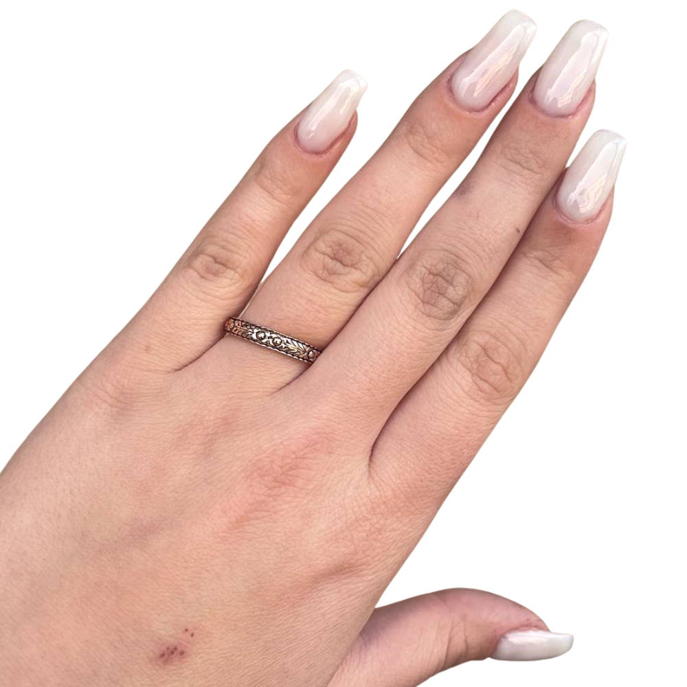 14K Gold Engraved Floral Ani L'dodi Ring