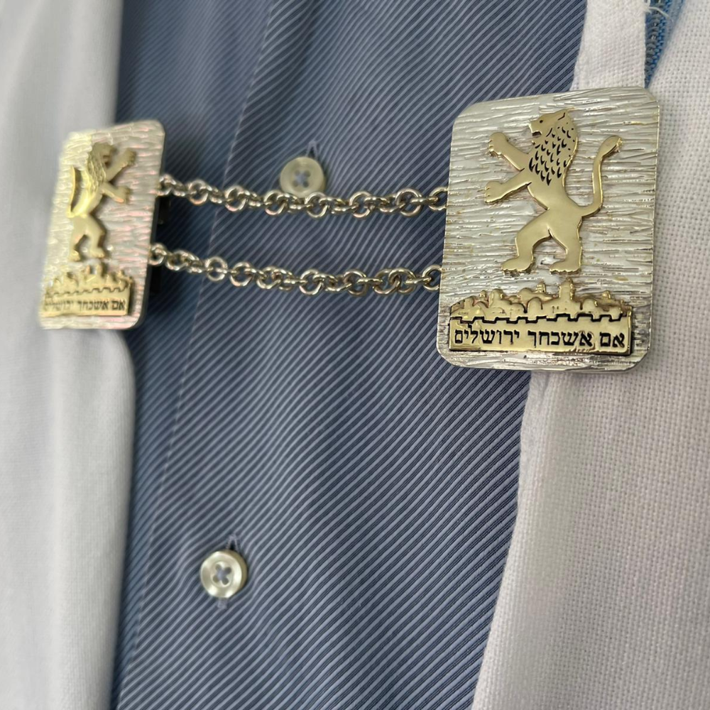 Jerusalem Lion of Judah Tallit Clips in Silver and Gold