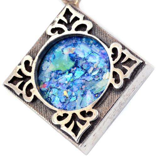 Silver Roman Glass Square Leaf Earrings