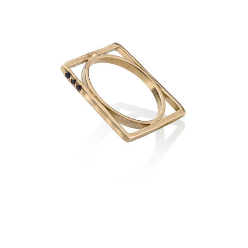 Kabbalah Wedding Ring - 14K Gold with Rubies Square in Circle