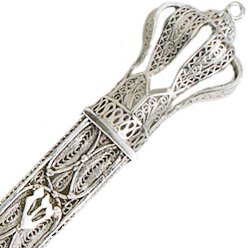 Silver Filigree Tall Crown Mezuzah Case