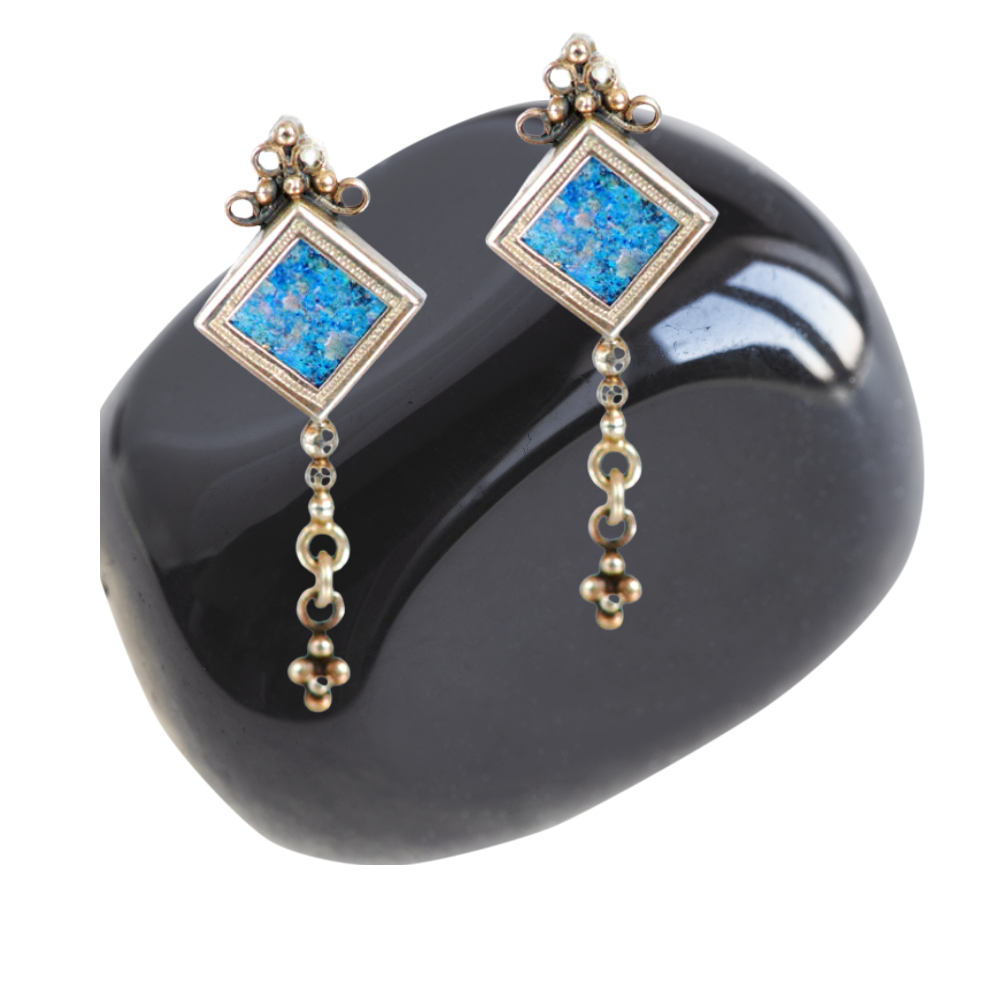 Roman Glass Silver Chain Earrings