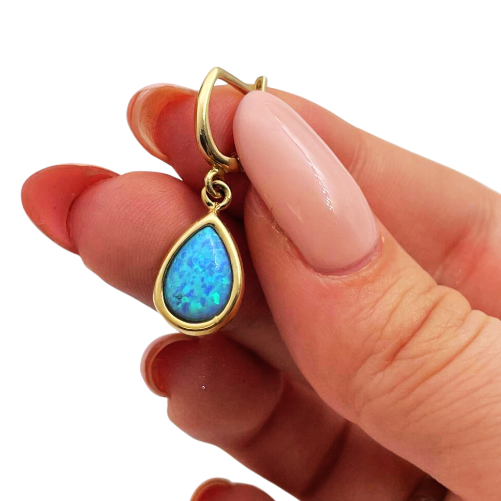 Blue Opalite Teardrop Earrings in 14K Gold