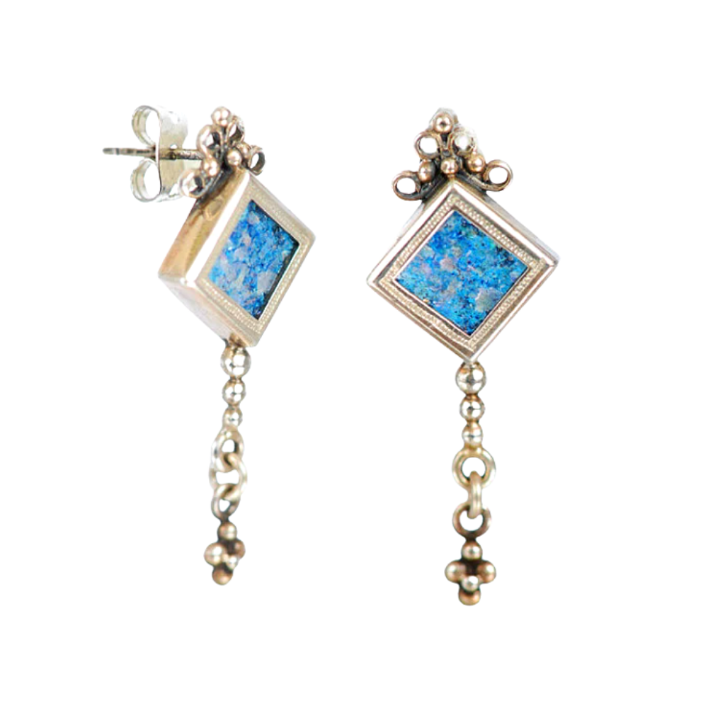 Roman Glass Silver Chain Earrings