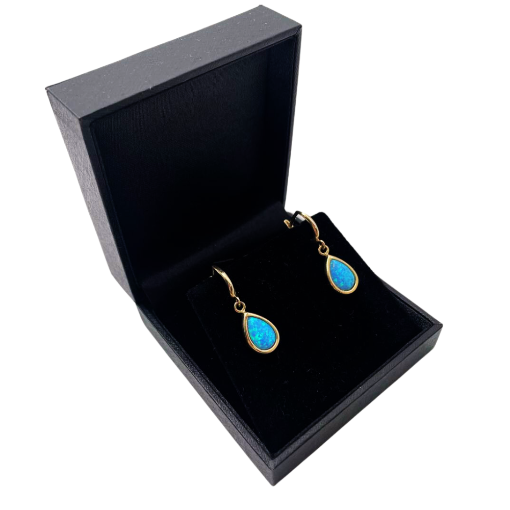 Blue Opalite Teardrop Earrings in 14K Gold