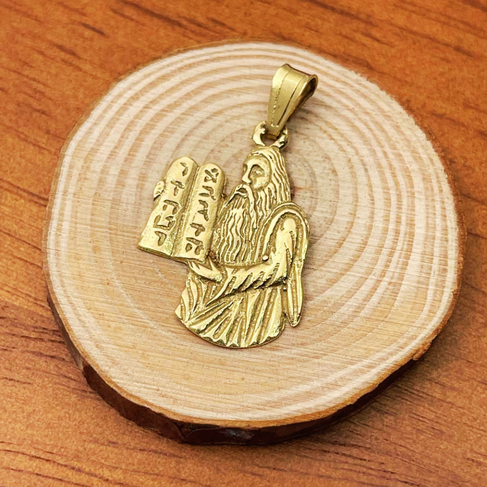 Moses with Ten Commandments Judaica Pendant in 14K Gold