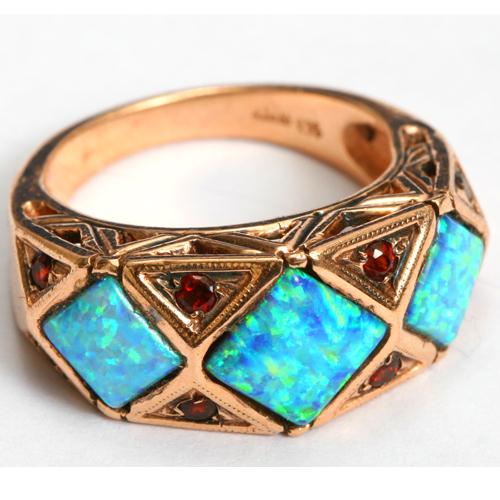 14k Rose Gold Opal and Garnet Triangular Ring