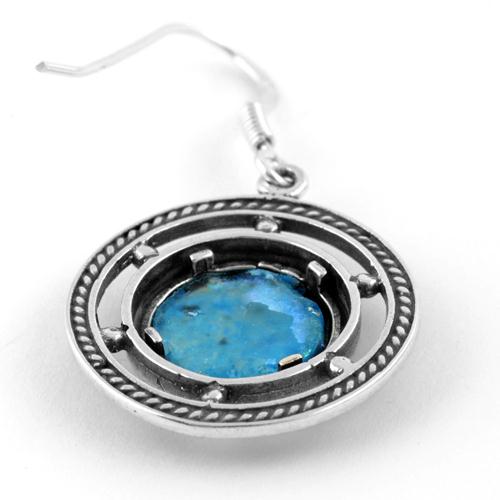 Roman Glass Ship's Wheel Silver Earrings