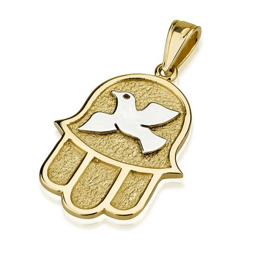 Dove Hamsa Pendant in 14k Gold Florentine