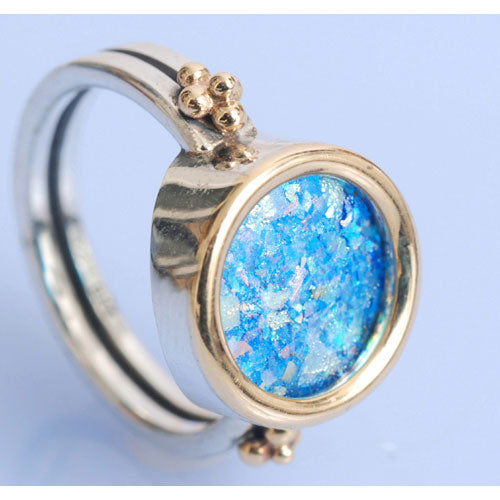Silver and Gold Roman Glass Circle Ring