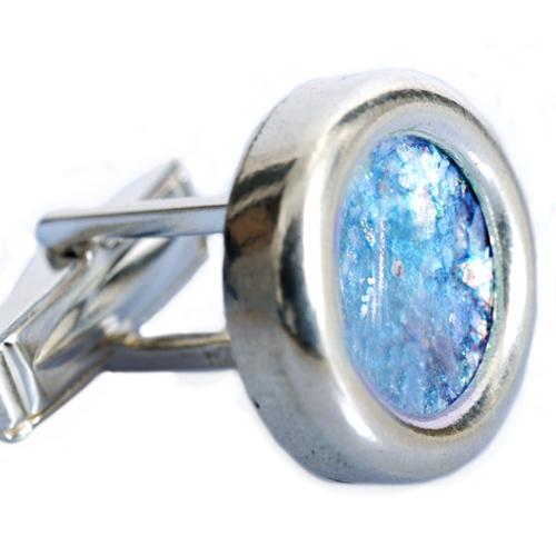 Sterling Silver Classic Round Roman Glass Cufflinks