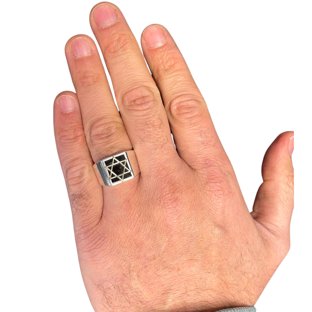 Silver & Onyx Star of David Ring with Hidden Lions of Judah