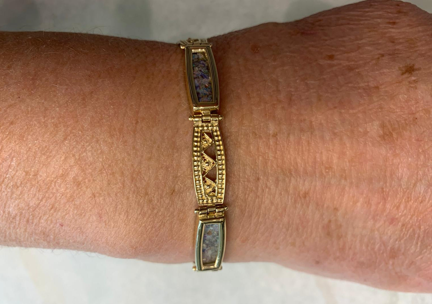 14k Gold Roman Glass Yemenite Design Bracelet