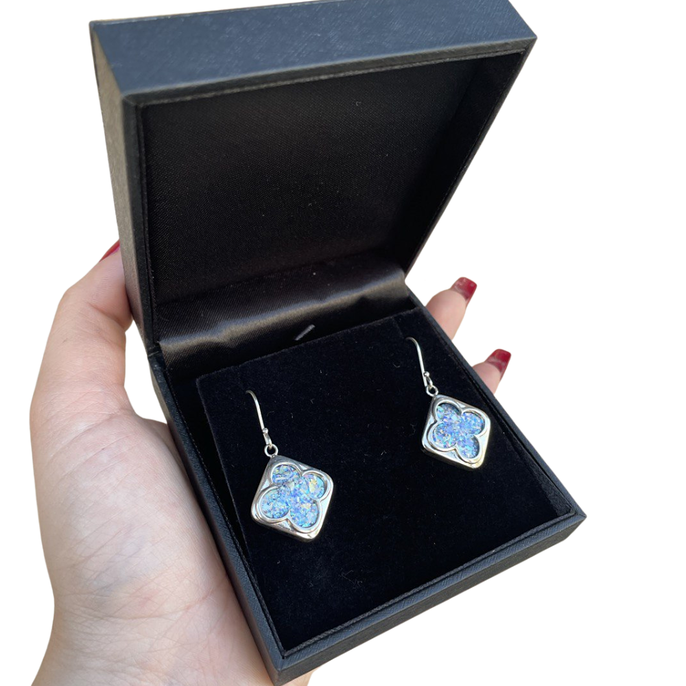 Sterling Silver Square Earrings with Roman Glass