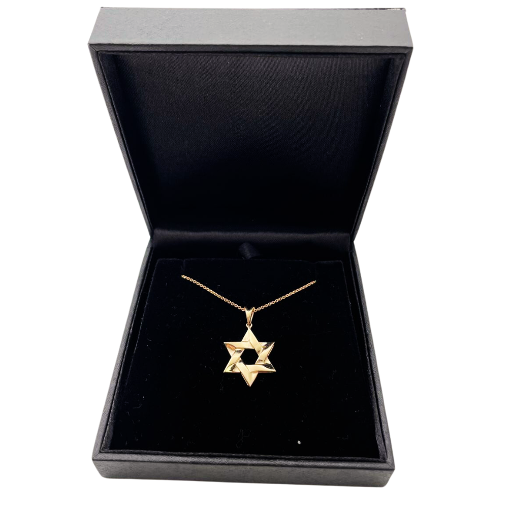 Star of David Pendant in 14K Gold Interwoven Wavy Style - 19mm