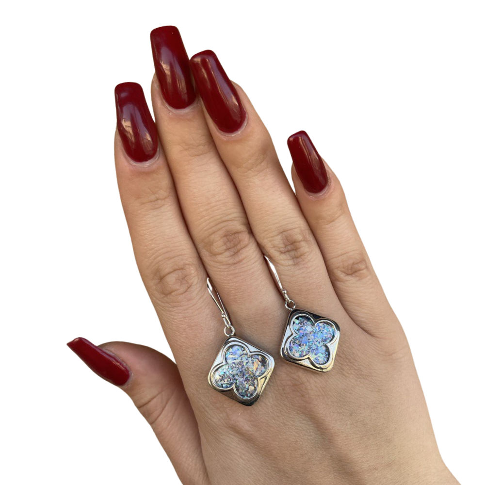 Sterling Silver Square Earrings with Roman Glass