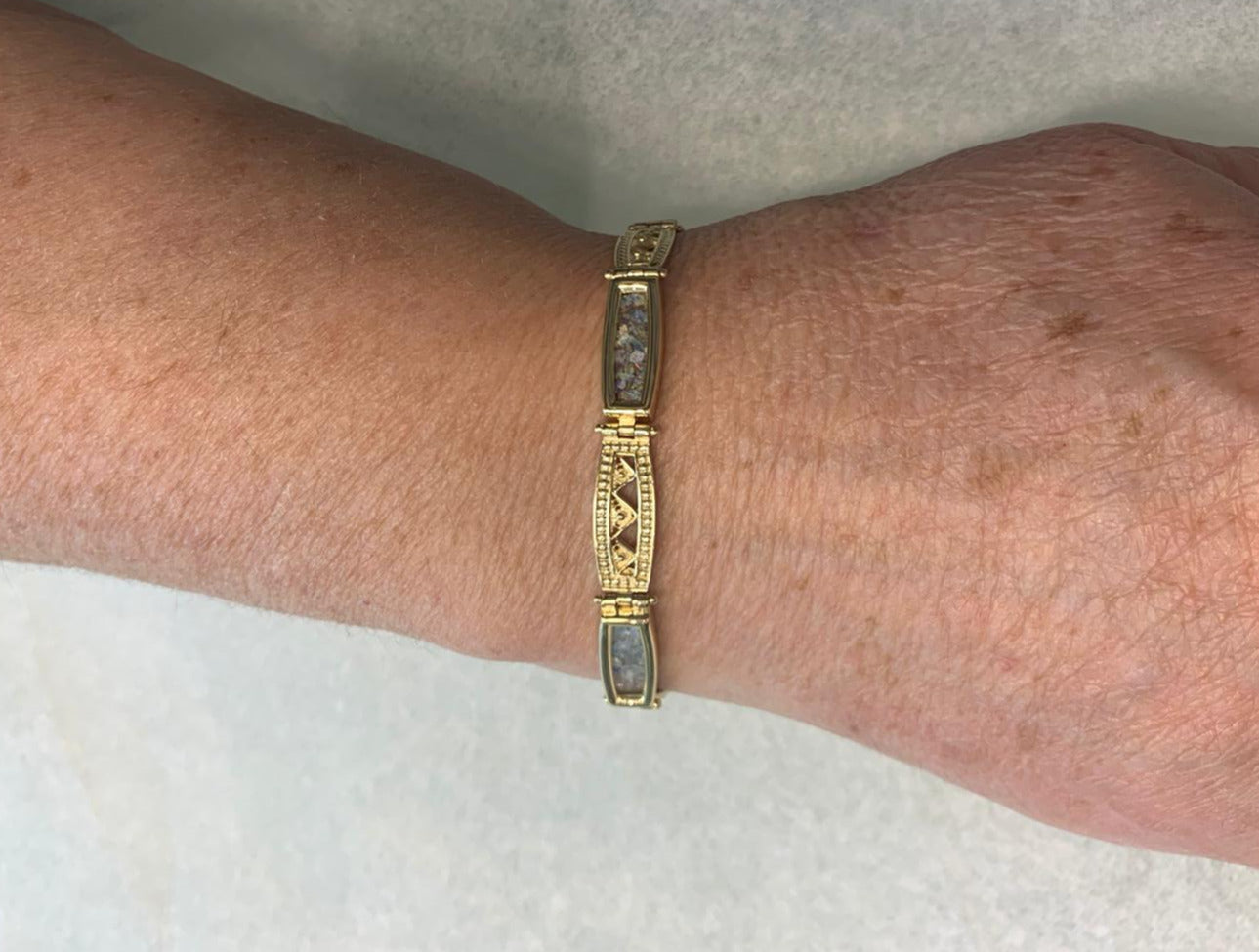 14k Gold Roman Glass Yemenite Design Bracelet