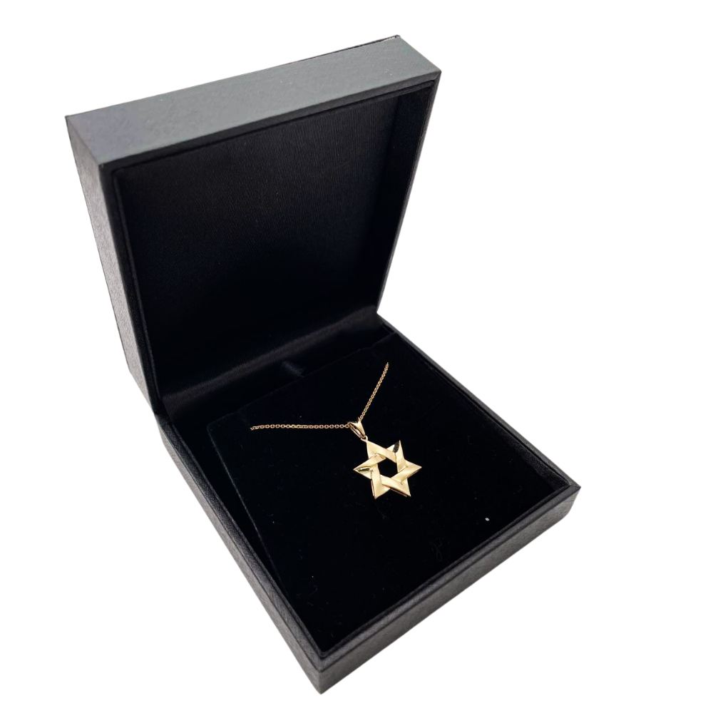 Star of David Pendant in 14K Gold Interwoven Wavy Style - 19mm