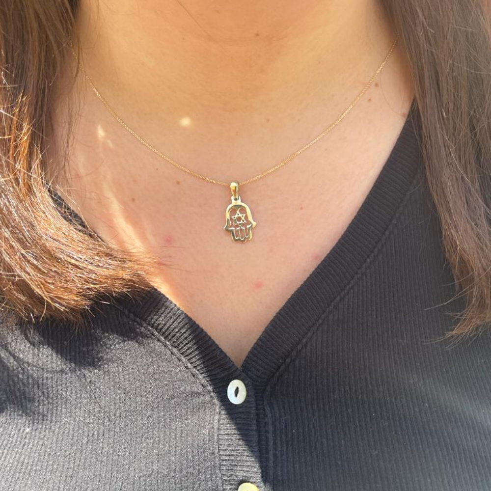 Star of David Hamsa Pendant in 14K Gold