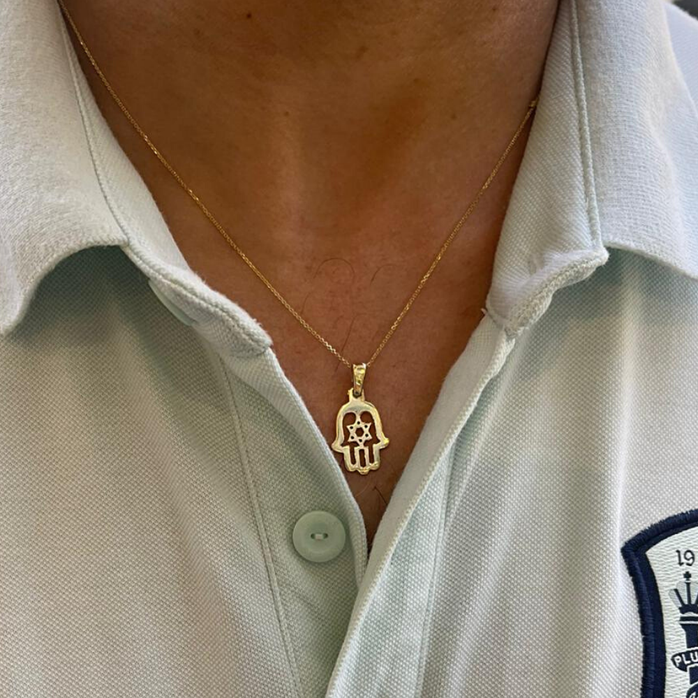 Star of David Hamsa Pendant in 14K Gold
