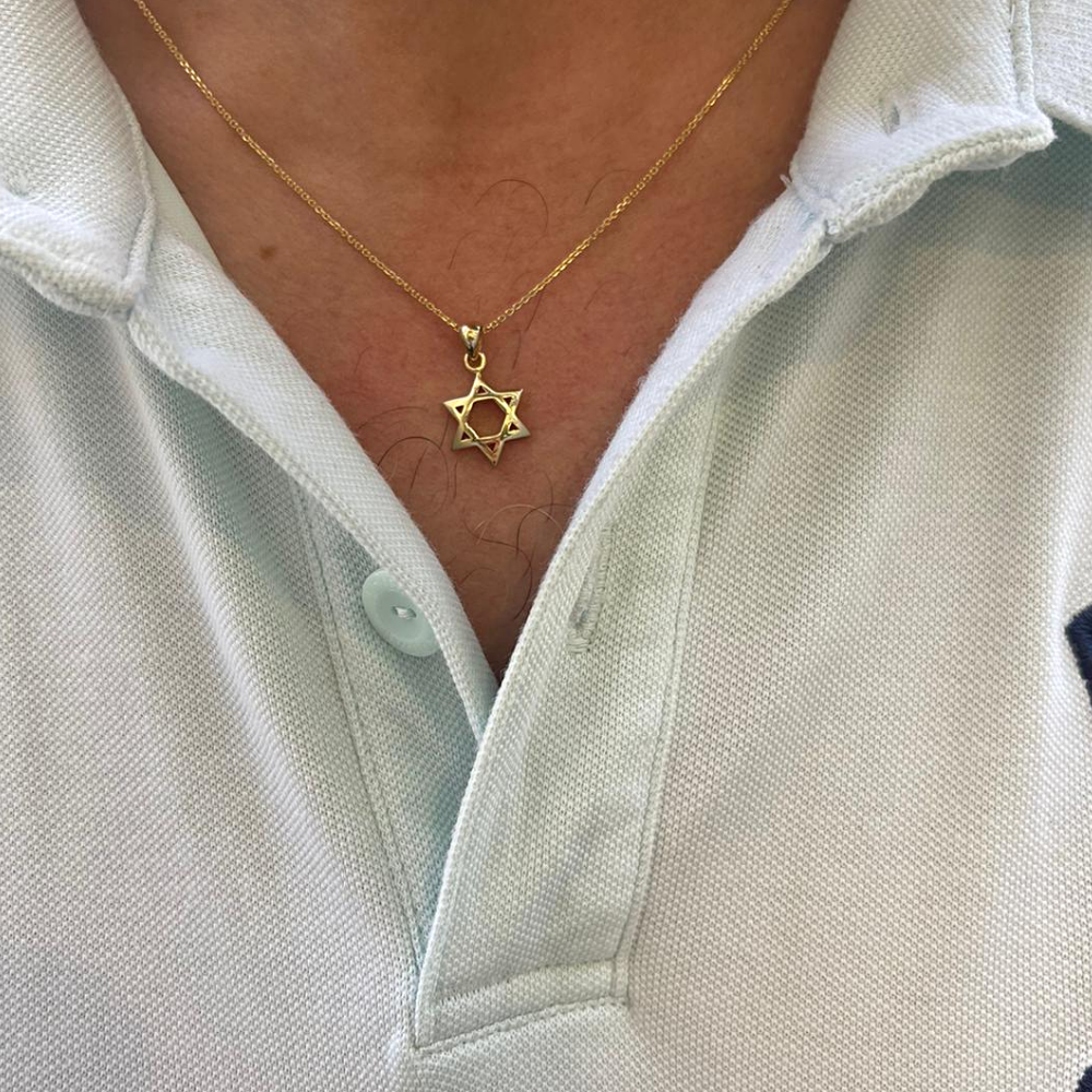 14K Gold Curved 3D Star of David Pendant