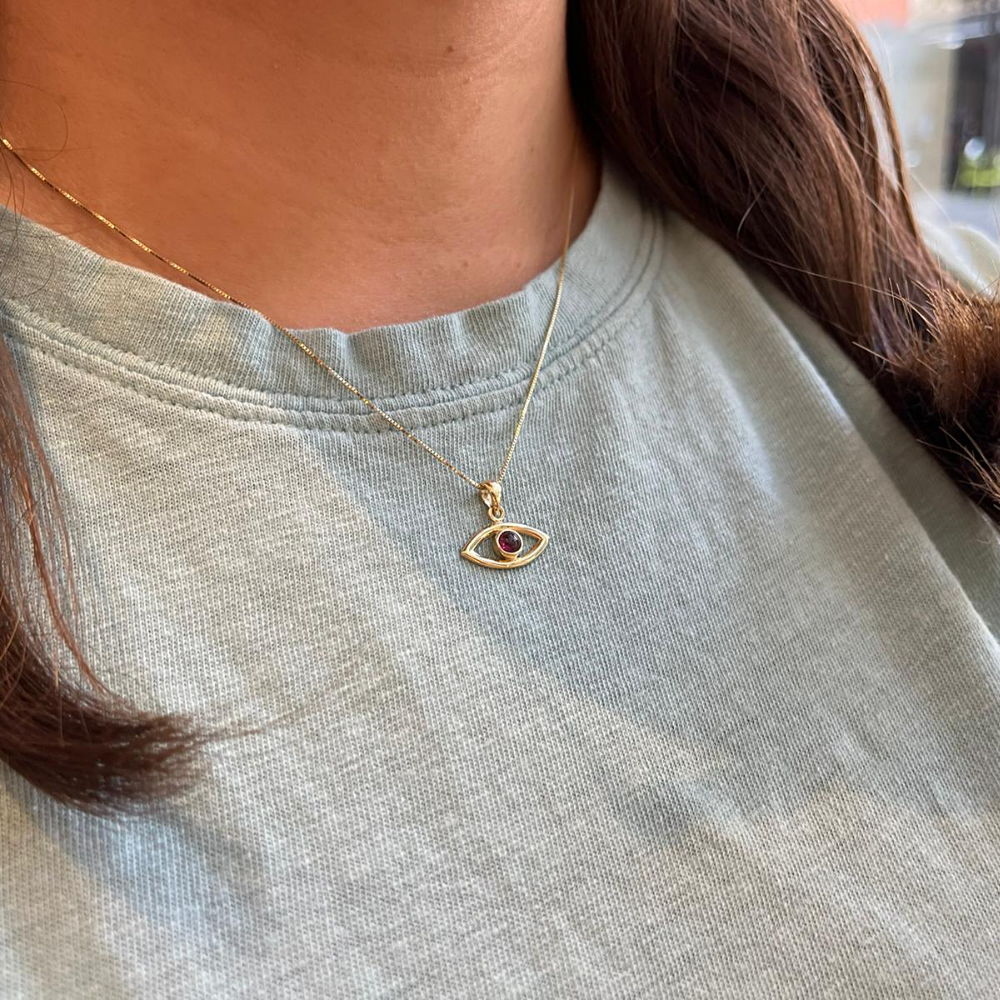 Evil Eye Pendant in 14k Gold with Garnet