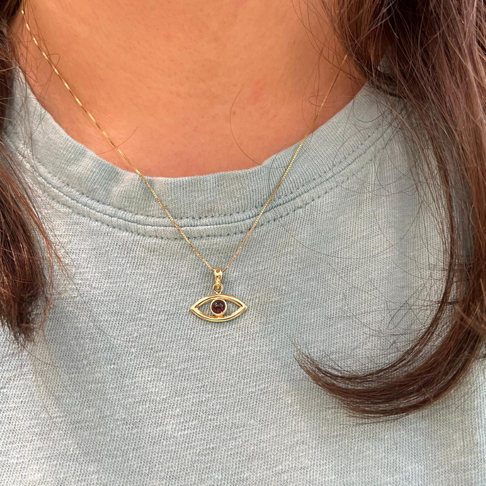 Evil Eye Pendant in 14k Gold with Garnet