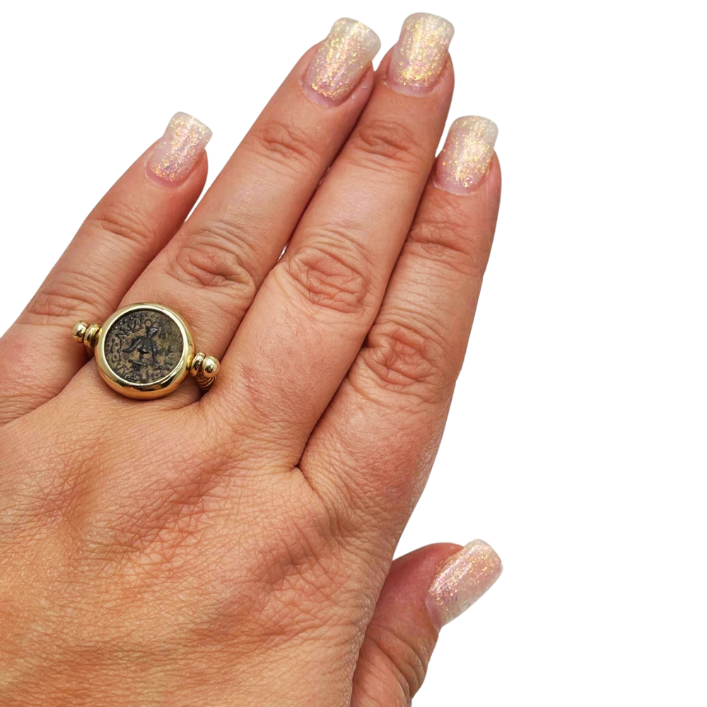 14k Gold Ancient Maccabean Coin (Widow's Mite) Ring-cum-Pendant