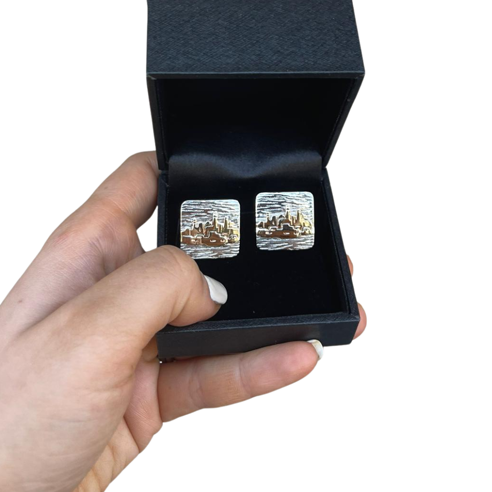 Silver and Gold Jerusalem Square Cufflinks