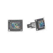 Israeli Roman Glass Sterling Silver Rectangle Cufflinks